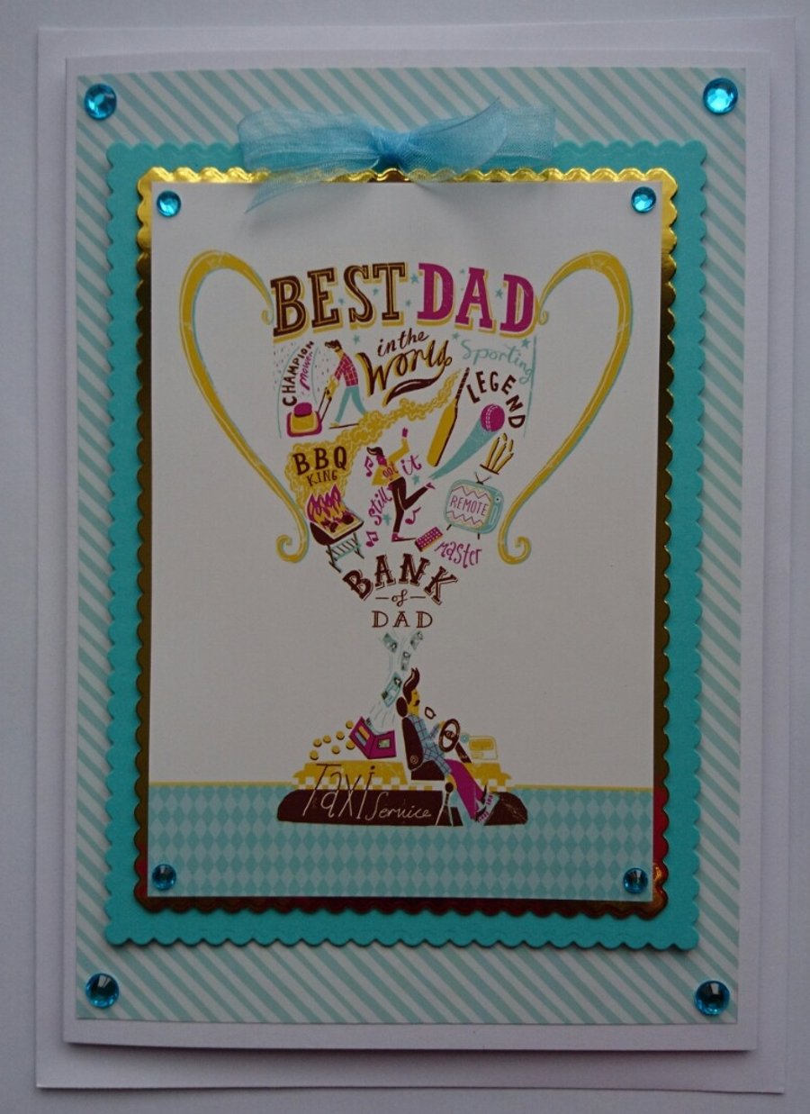 Handmade Card Best Dad in the World Birthday Father's Day Trophy