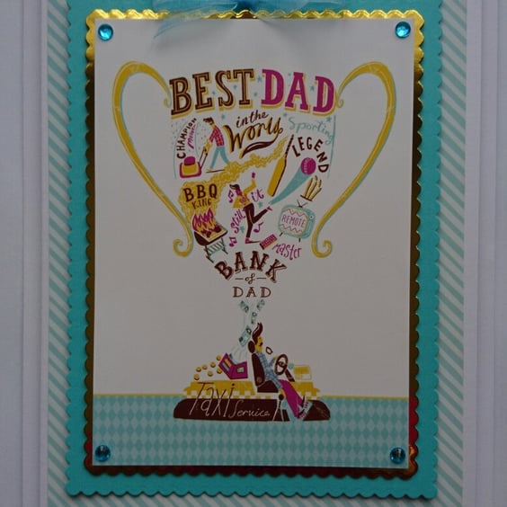 Handmade Card Best Dad in the World Birthday Father's Day Trophy