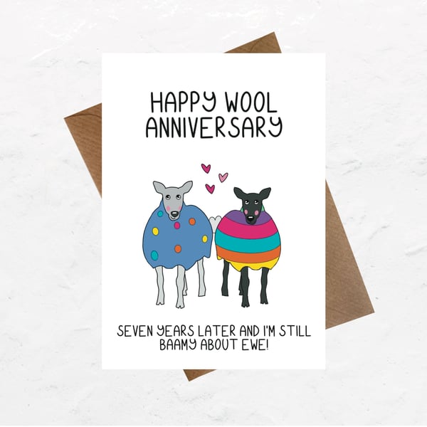 7th, wool anniversary card for husband or wife