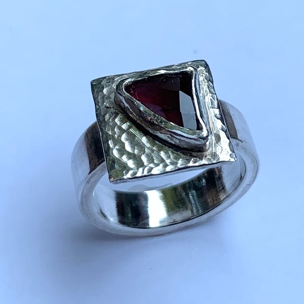 Unique ‘Raspberry’ Tourmaline and Sterling Silver ‘Picture’ Ring (U.K. k or l)