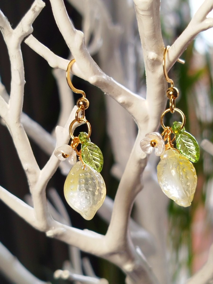 Light yellow lemon dangle earrings 