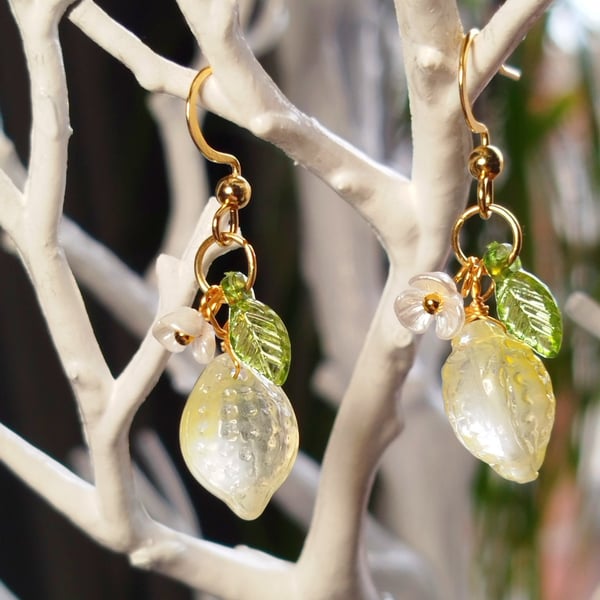 Light yellow lemon dangle earrings 