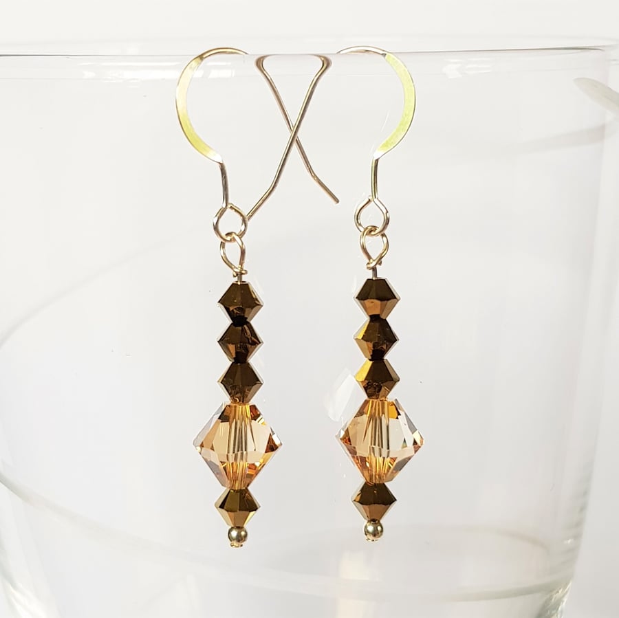 Swarovski Crystal Drop Earrings - Golden Colours Long