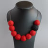 Red and Black Felt Necklace - Chunky Bead, Fairtrade, Felted Necklace