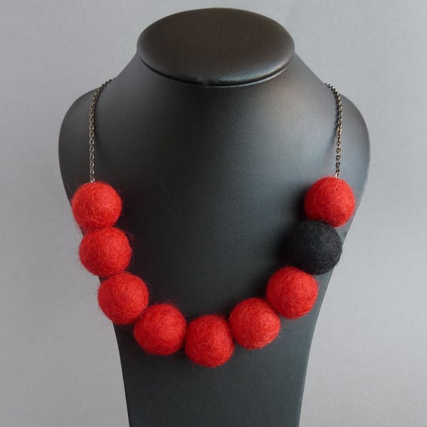 Chunky Red and Black Colour Block Necklace - Bright, Fun, Statement Jewellery