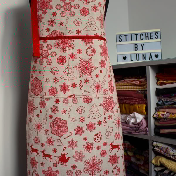 Handmade Christmas Apron, Holiday Chef Apron: Cotton Canvas, Fully Lined Apron