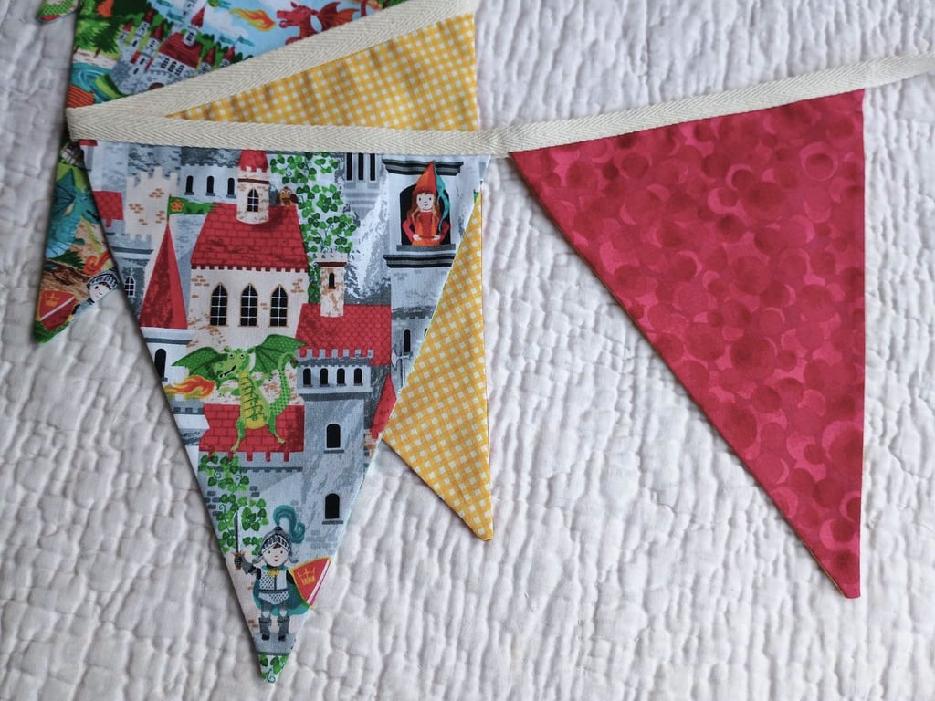 Bunting Dragons and Dinosaurs - reversible fabric nursery decor