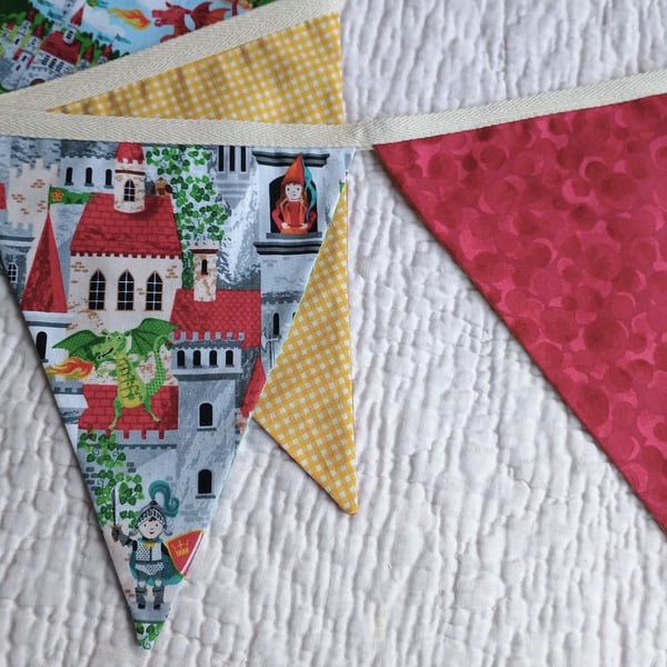 Bunting - Dragons and Dinasaurs - reversible fabric nursery decor