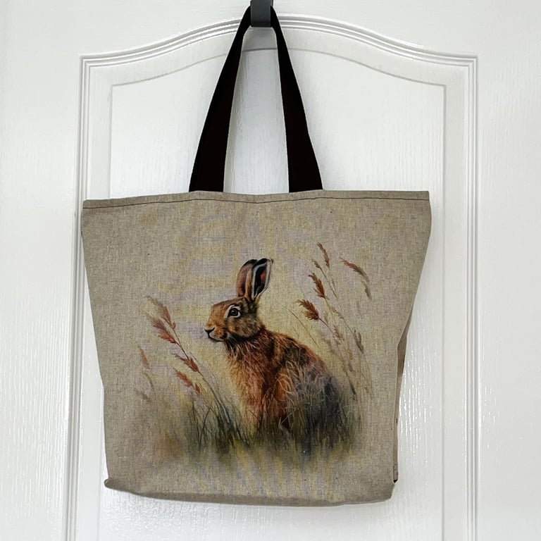 Tote Shopper Bag featuring Illustrations of Wild Hares 