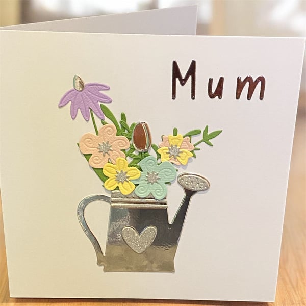 Handmade Mother’s Day or Birthday Card  Watering Can of Florals for Mum