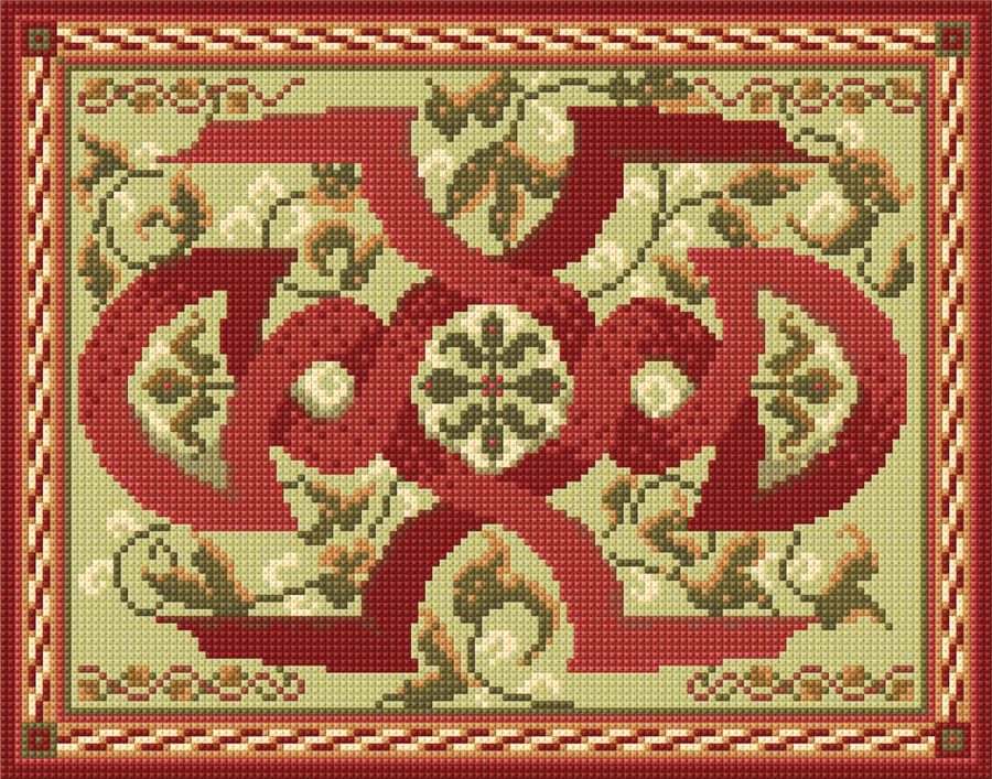 Red Knotwork Tapestry Kit, Needlepoint Kit, Historical, Traditional, Floral