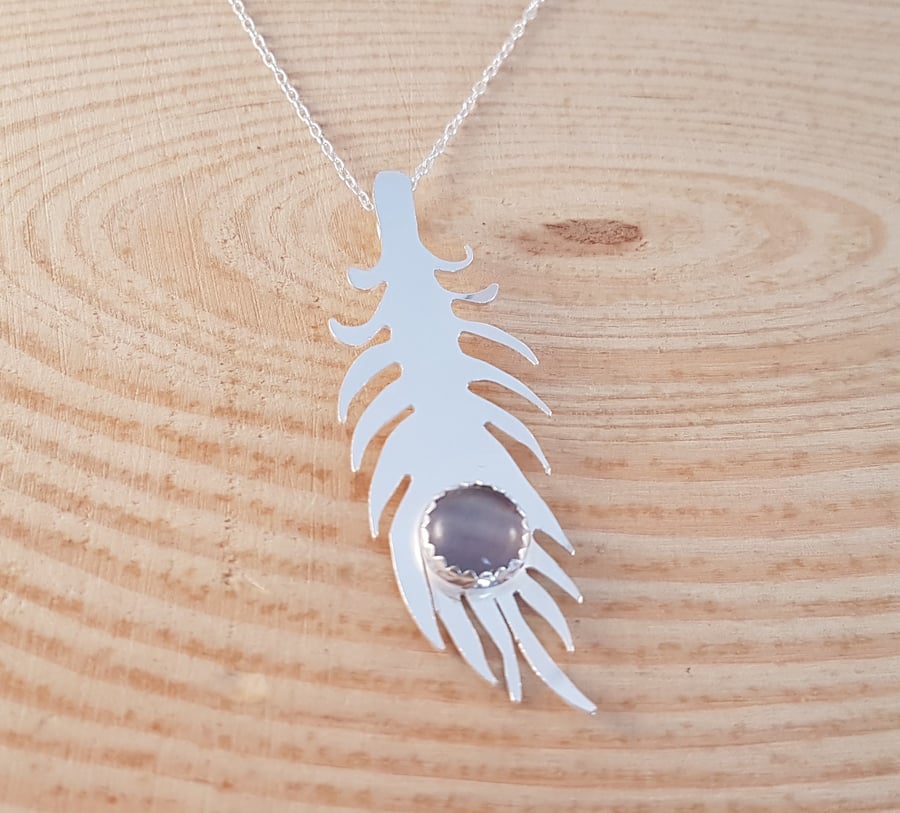 Sterling Silver and Fluorite Peacock Feather Necklace Pendant