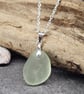 Sterling Silver Sea Glass Pendant Necklace – Pale Green Seafoam Beach Glass - Image 1