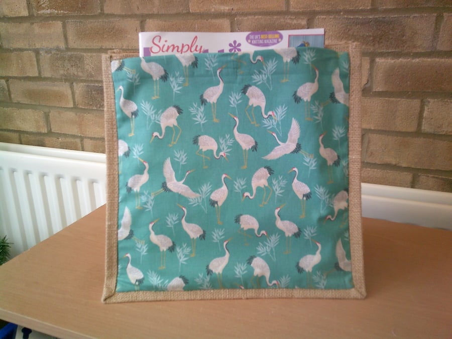 Japanese Cranes on Aqua Medium Jute Bag