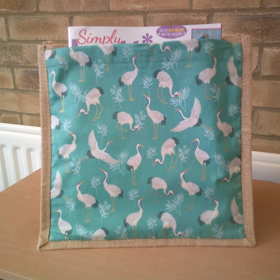 Japanese Cranes on Aqua Medium Jute Bag