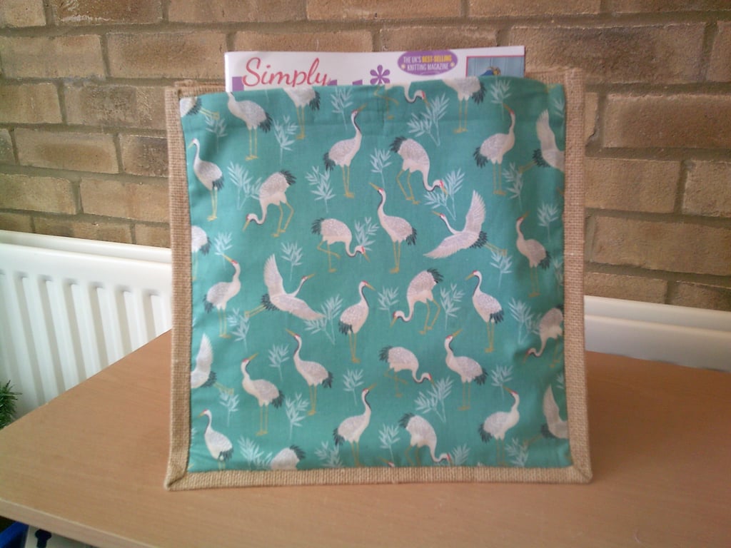 Japanese Cranes on Aqua Medium Jute Bag