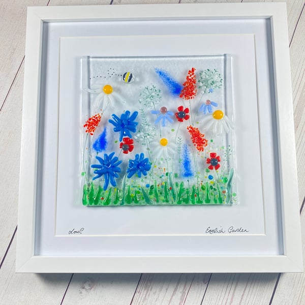 English meadow - fused glass floral picture