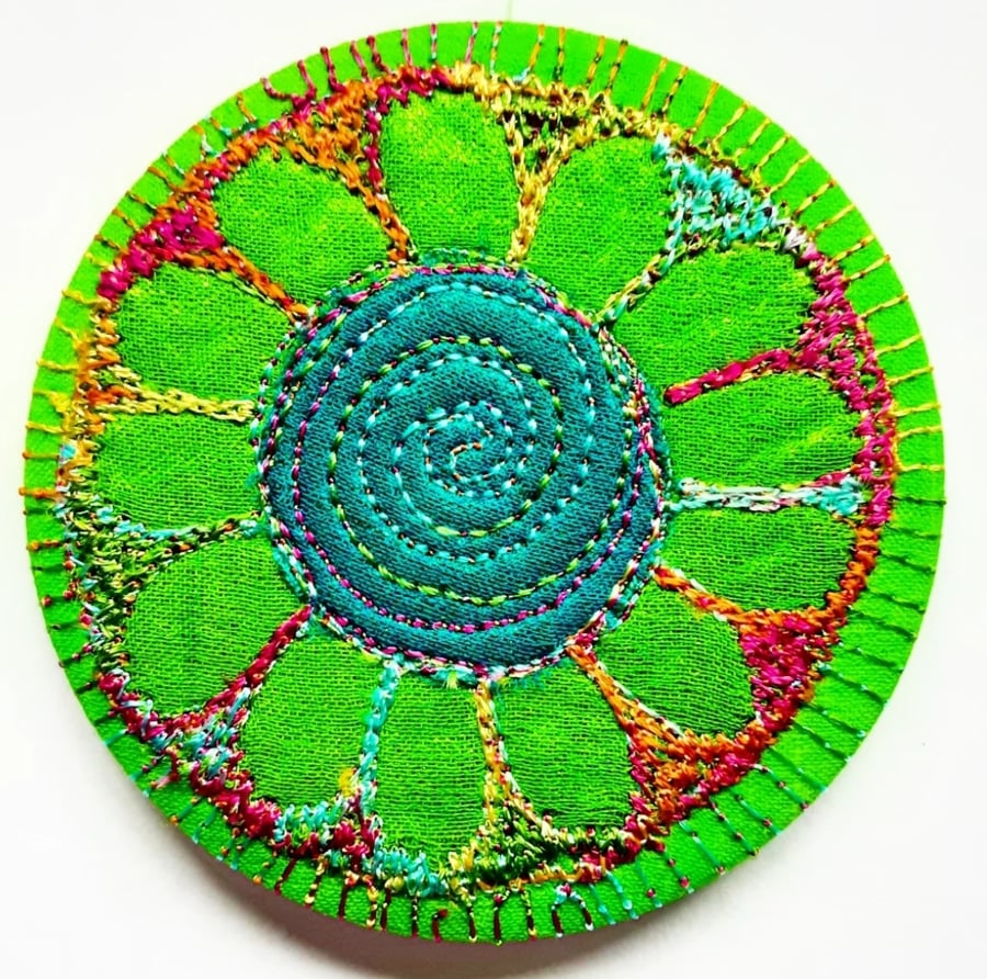 58mm Fabric Pocket Mirror with Free Machine Embroidery
