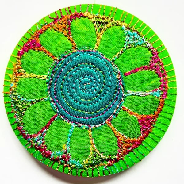 58mm Fabric Pocket Mirror with Free Machine Embroidery