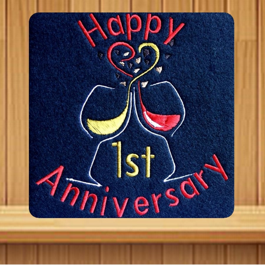 Handmade 1st anniversary greetings card embroidered design