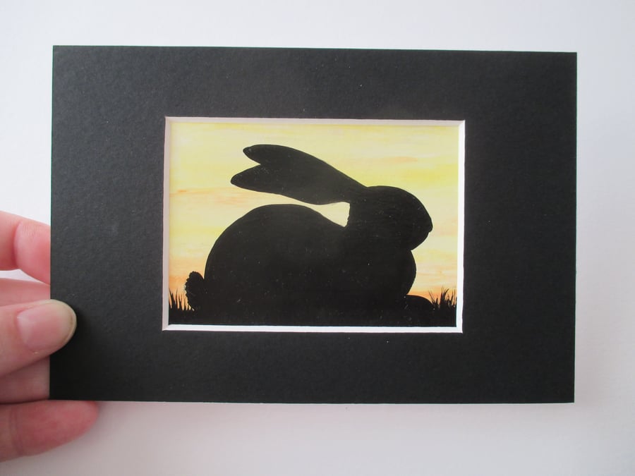 Bunny Rabbit ACEO Original Miniature Art Picture Painting Mounted