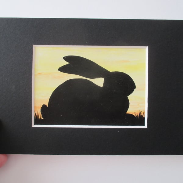 Bunny Rabbit ACEO Original Miniature Art Picture Painting Mounted