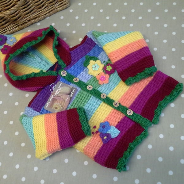 Designer Hand Knitted Girl's Rainbow Jacket  2 years ONE OFF
