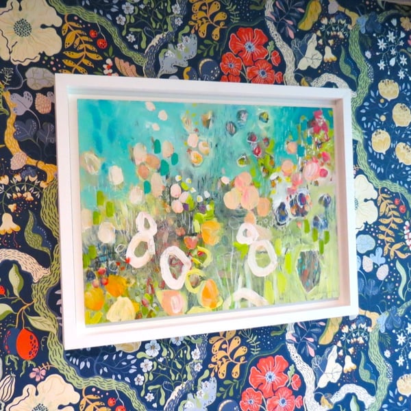 'Peaceful Place' Original Abstract Floral Landscape Painting by Jackie Reynolds