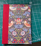 Hand-Sewn Bird & Floral Journal - Red Cloth Spine, A5 Literary Notebook