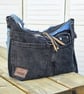 Denim Crossbody Bag with Pockets - Blue and Black