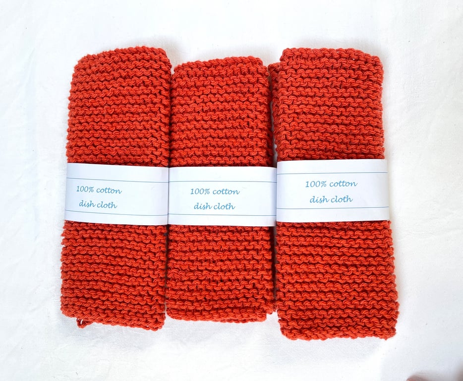 3x 100% cotton dish cloth hand knitted washable