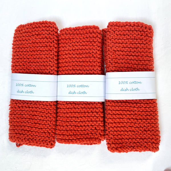3x 100% cotton dish cloth hand knitted washable