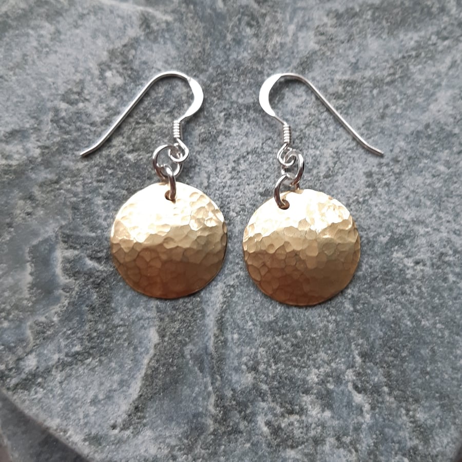 Brass Domed Earrings With Sterling Silver Ear Wires