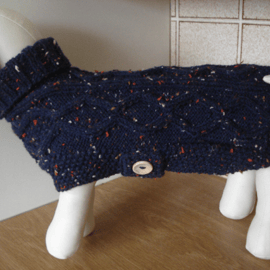 Dark Blue Aran Yarn With Flecks Of Colour Medium Dog Coat (R780)