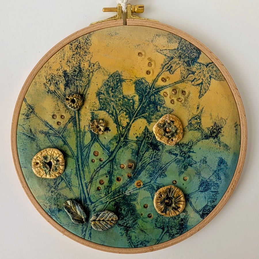 "Where the wild things grow"   mixed media in hoop