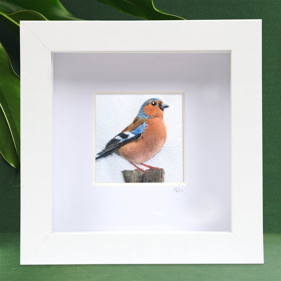 Chaffinch, little 3D fabric chaffinch picture framed, chaffinch gift