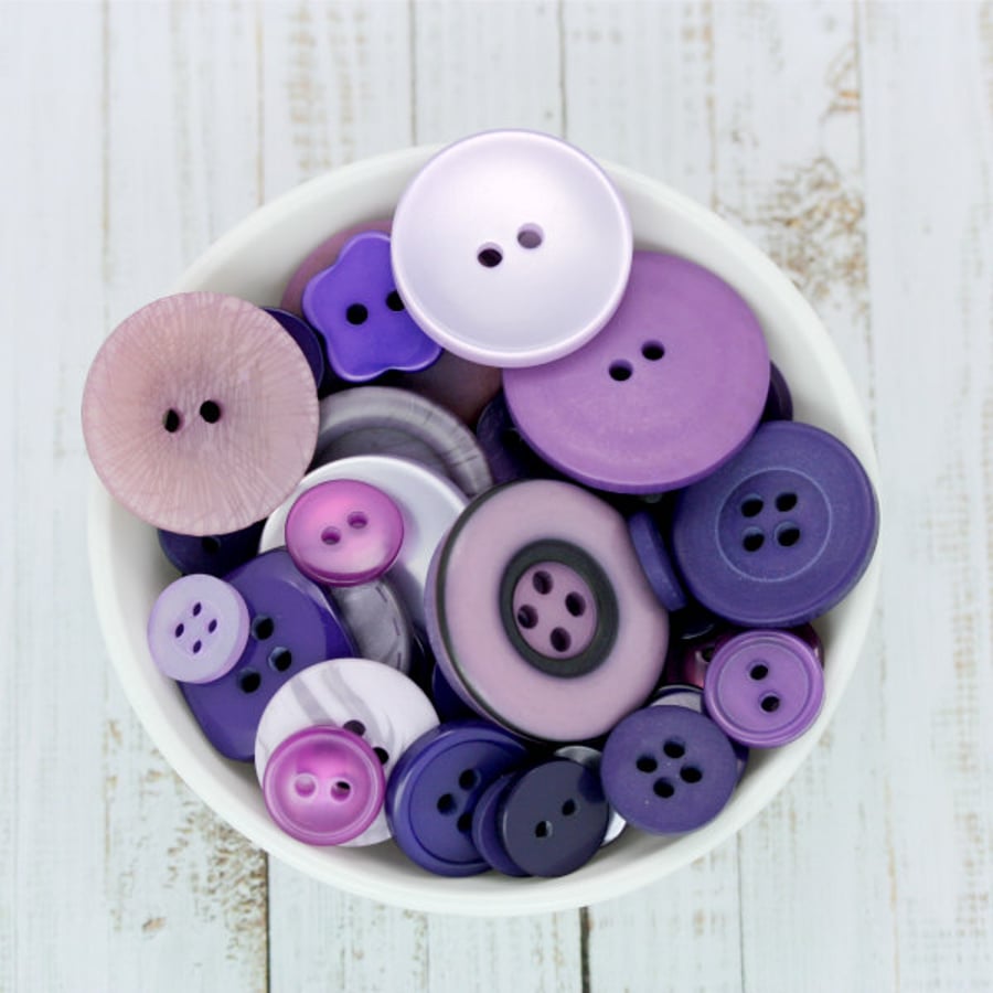 Purple and Lilac Buttons, Pack of 50 Buttons