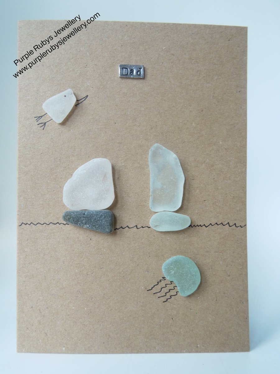 Sea Glass Sailing Ships - Dad - Fathers Day - Birthday Card C204