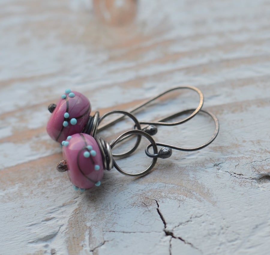 Sterling Silver & Pink Lampwork Glass Bead Earrings