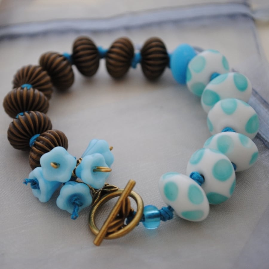 Sale-Bluebell flower & brass bracelet