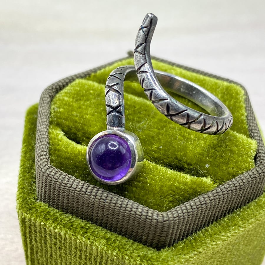 Amethyst Snake Ring Adjustable 