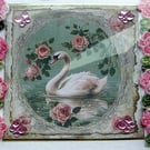 White Swan Bird - Hand Crafted Decoupage Greeting Card - Blank - 2989