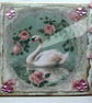 White Swan Bird - Hand Crafted Decoupage Greeting Card - Blank - 2989