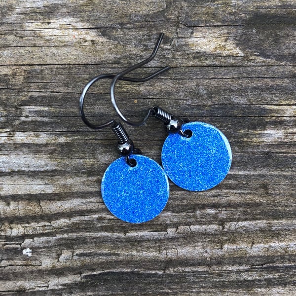 Blue mix enamel drop earrings. Sterling Silver upgrade available. 