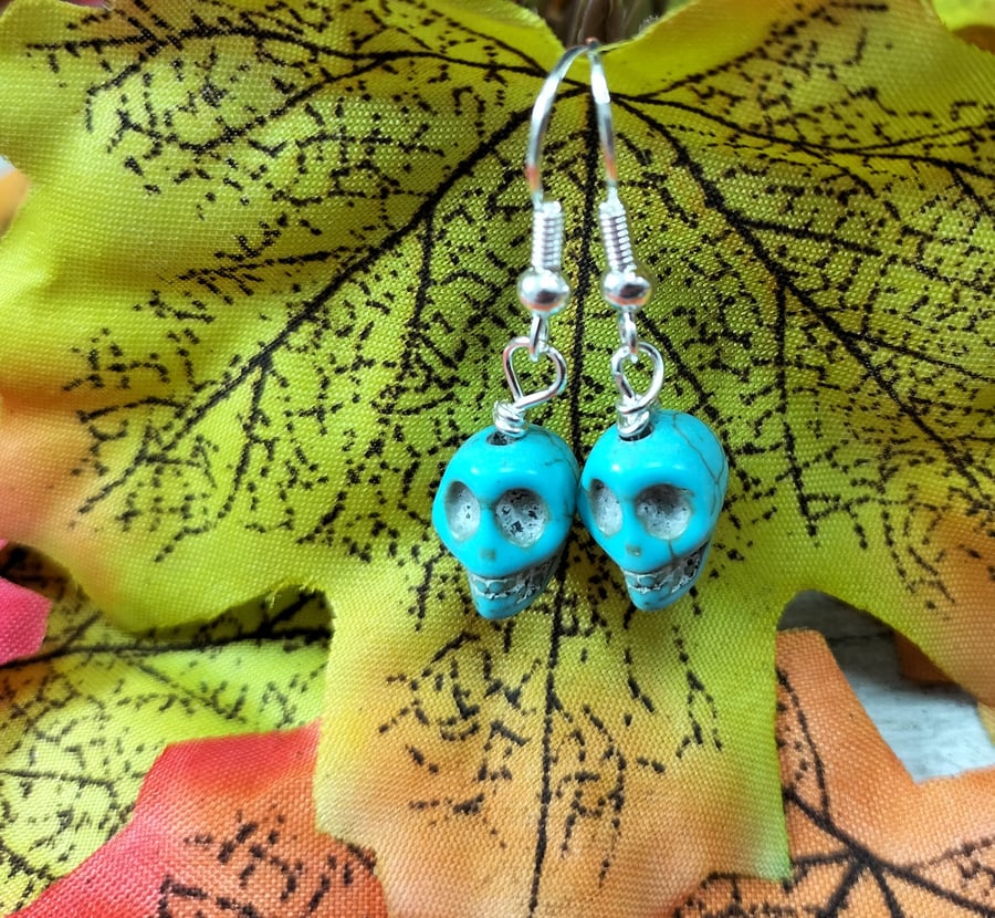 Turquoise Howlite skull drops