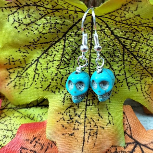 Turquoise Howlite skull drops