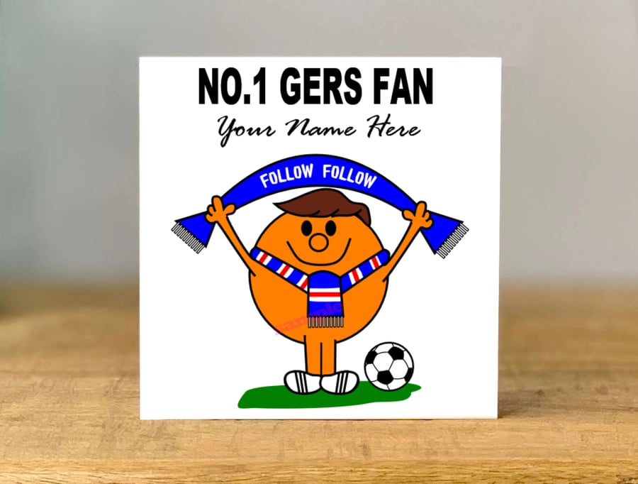 Personalised Rangers Fan Birthday Card, Football, mum, dad, grandad, gran, son, 