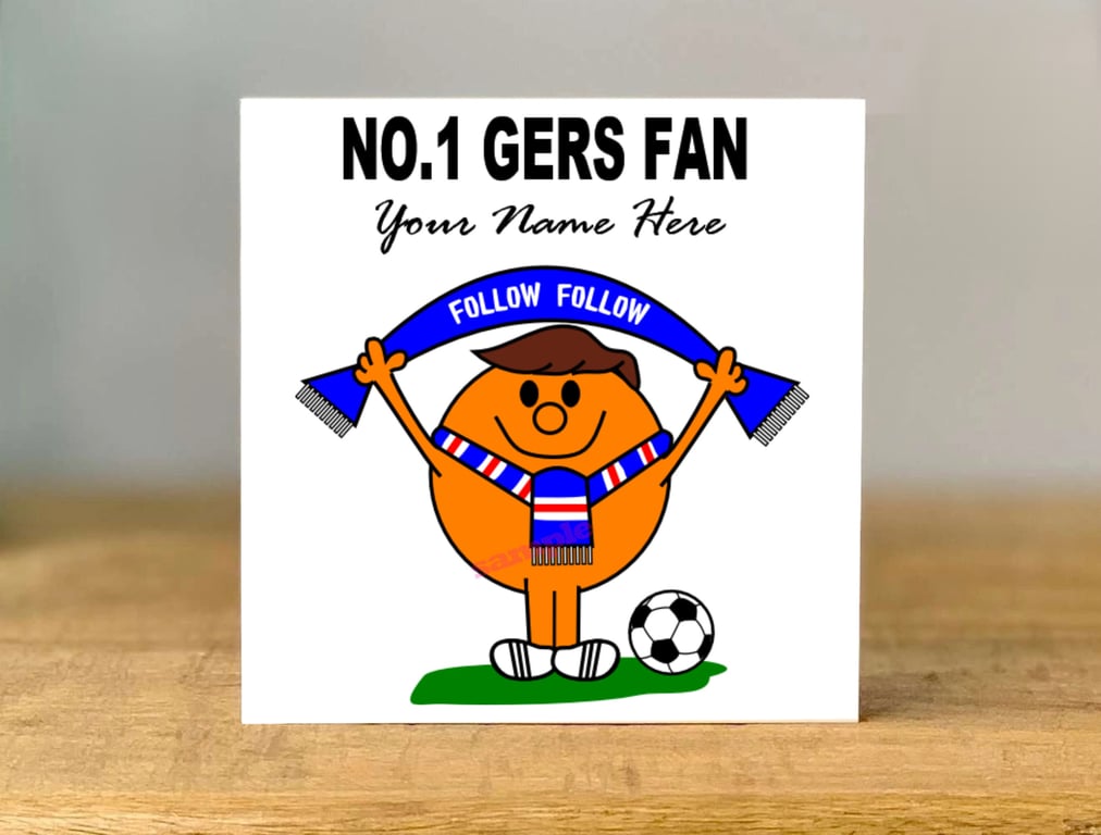 Personalised Rangers Fan Birthday Card, Football, mum, dad, grandad, gran, son, 