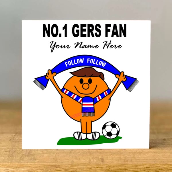 Personalised Rangers Fan Birthday Card, Football, mum, dad, grandad, gran, son, 