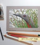 Red-Throated Diver bird portrait.  small bird drawing, original art gift - Image 3